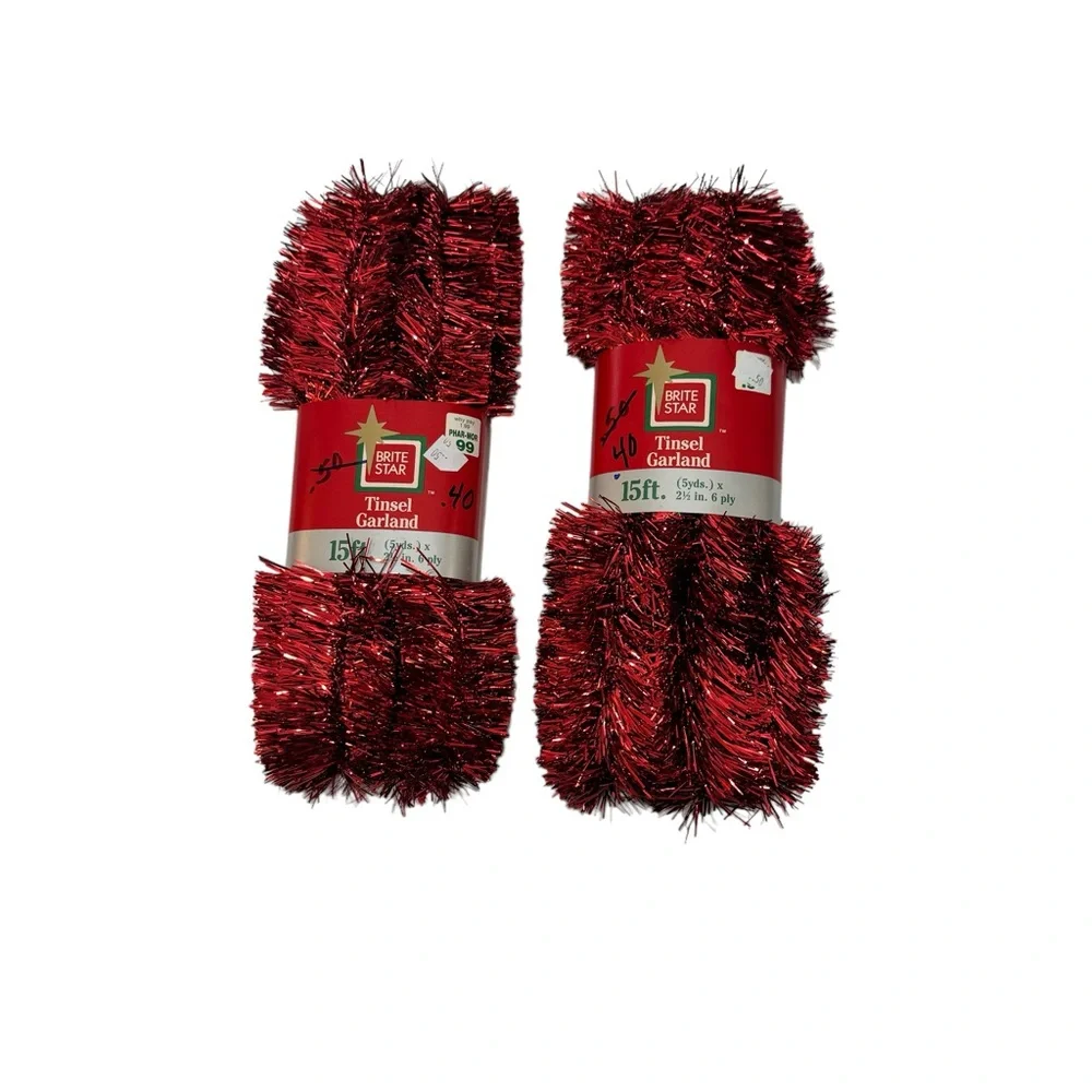 NWT Vintage Brite Star Christmas Tinsel Garland in metallic red